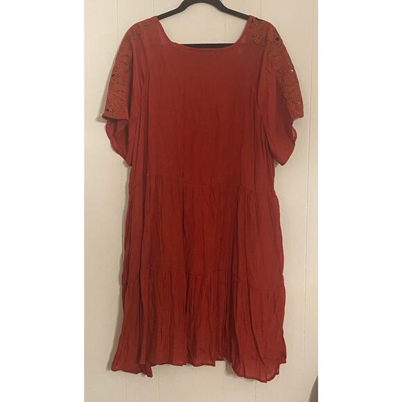 Indigo Rose Red Lace Sleeve Button Front Tiered Dress Women’s 2X - Picture 2 of 8